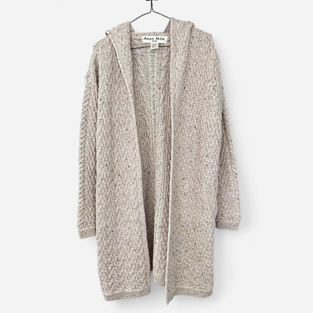 BNWOT Aran Mor 100% Merino Waterfall Cardigan In Oatmeal